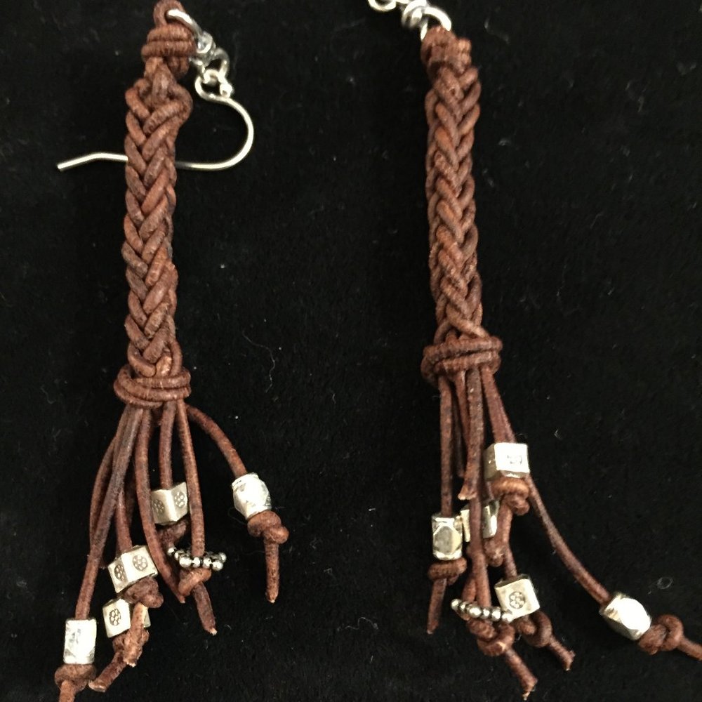 925 SS and Braided Leather Dangle Earrings